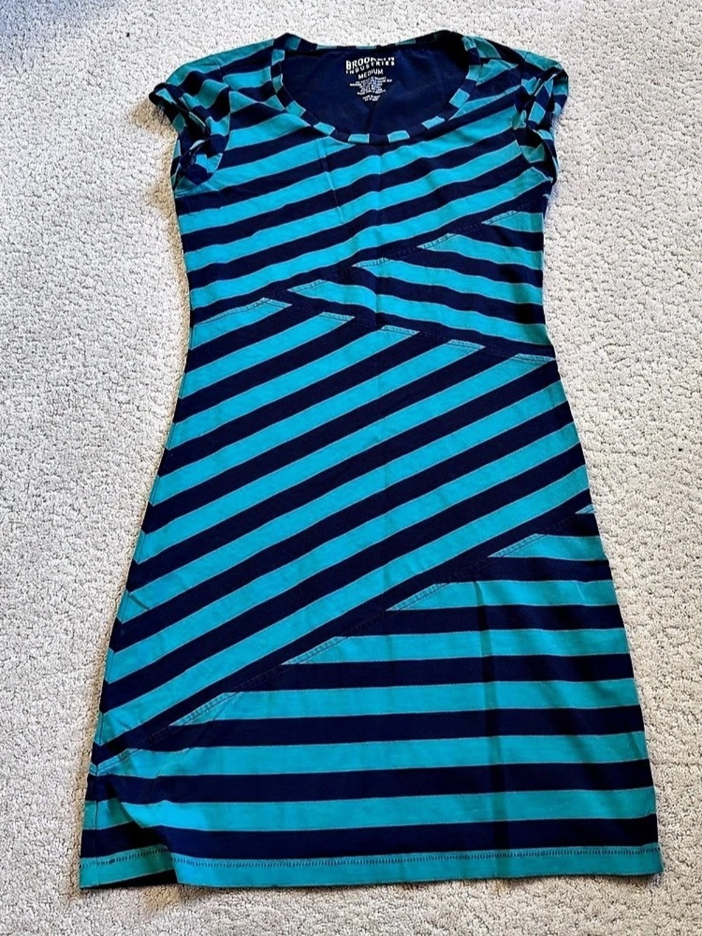Brooklyn Industries Blue Green Dress Stripe Cotton Dress Size Medium